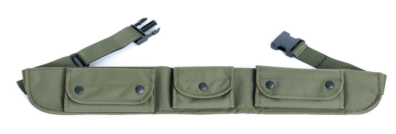 Hunting Shotgun and Rifle Combined Ammo Belt - Adjustable w/ Pockets - Green